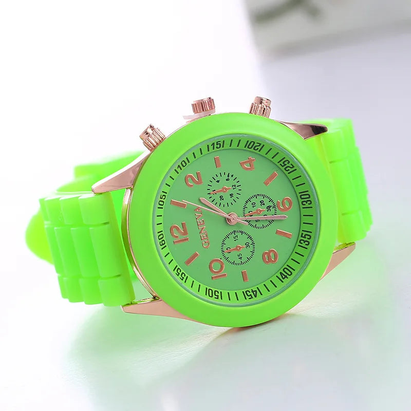 Famous Brand Geneva Ladies Fashion Watch Male and Female Student Silicone Quartz WristWatch Clock Wholesale Relogio Feminino