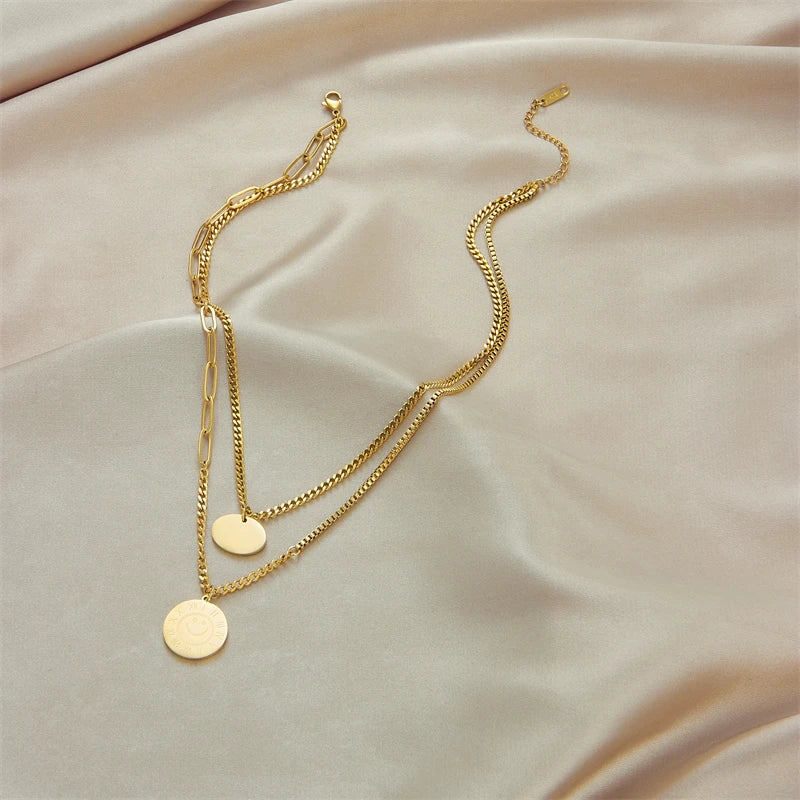 Stainless Steel Geometry Star Moon Butterfly Pendant Multilayer Chain Choker Necklace