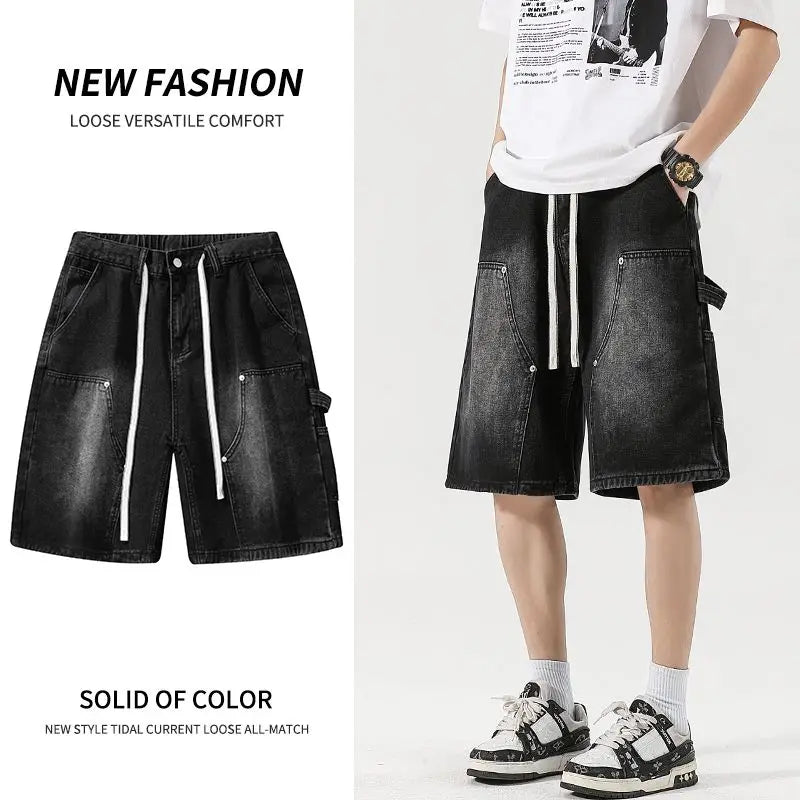 Men's Denim Shorts Summer Loose Vintage Hip-hop Cargo Moto Short