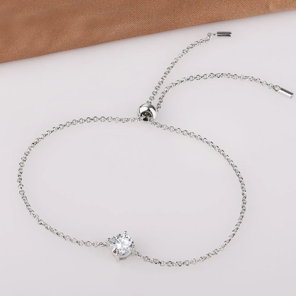 Certified 1CT Moissanite Solitaire Bracelets for Women Real Silver S925 Classic Lab Diamond Adjustable Wrist Chain Jewelry Men