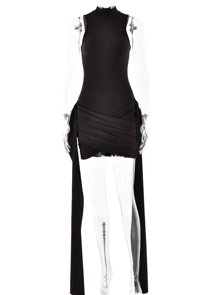 Formal attire Dresses: Elegant Sleeveless High Neck Elastic Slim Lace Up Dress