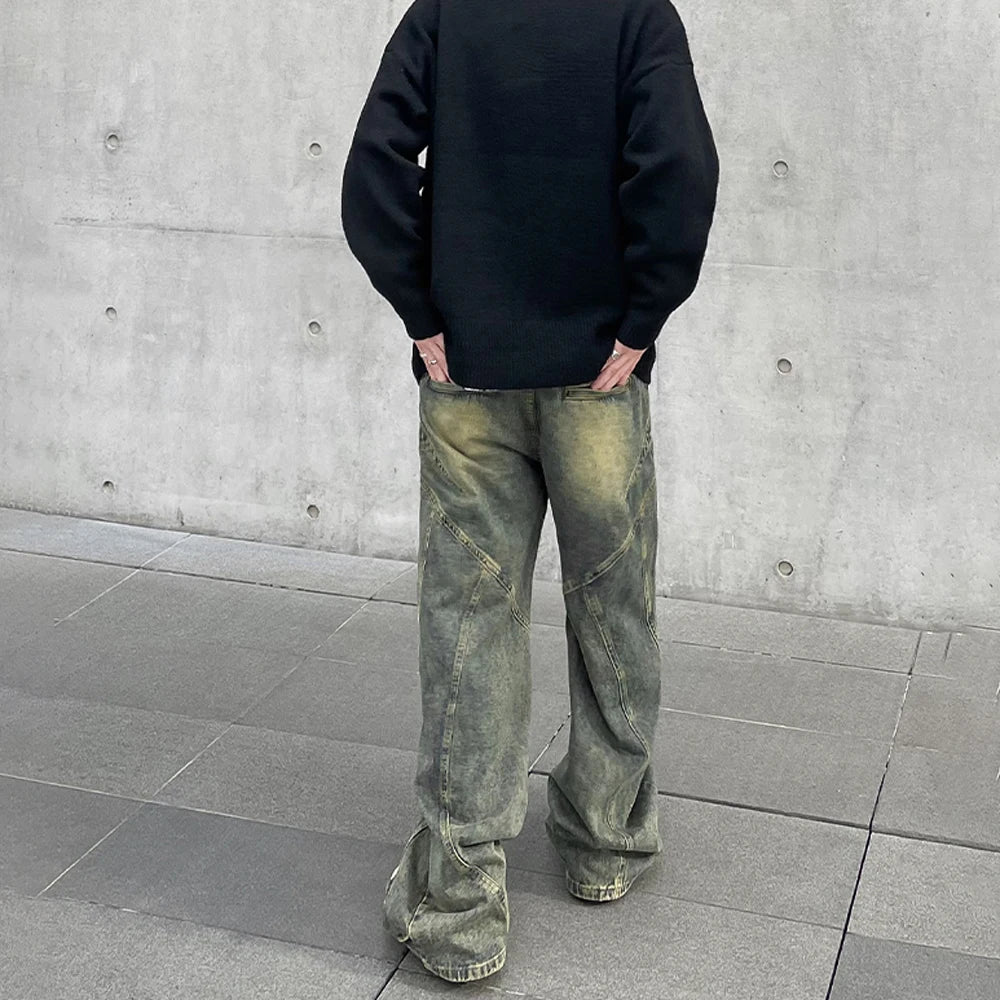 Vintage Flared Jeans Men Wide Leg Baggy Trousers Autumn Streetwear