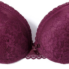 Women's 3/4 Cup Plunge Bras Lace Solid Color Thin Mold Cup Bra