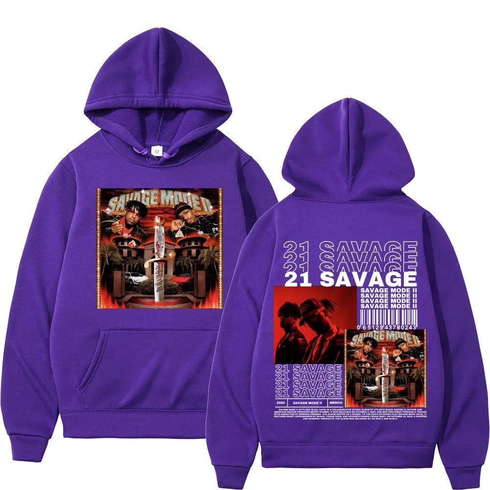 Rapper 21 Savage Music Album Double Sided Graphic Hoodie High Street Fashion
