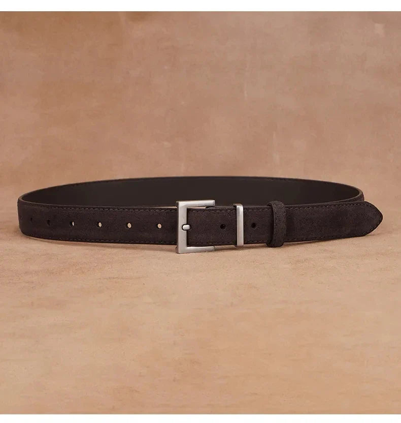 Fashion Suede Cowhide Women‘s Belts Genuine Leather 2.8cm Wide Belt Metal Buckle Women Belt Matched Dress Jeans Skinny Girdle