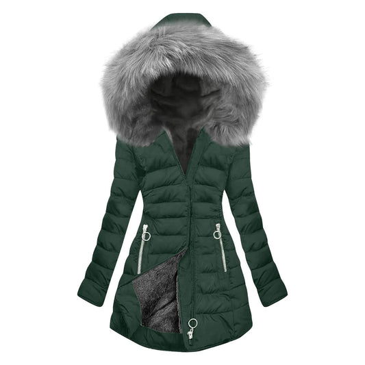 Womens Lined Long Coat Plus Size Mid Length Quilted Jacket Warm Winter Outerwear