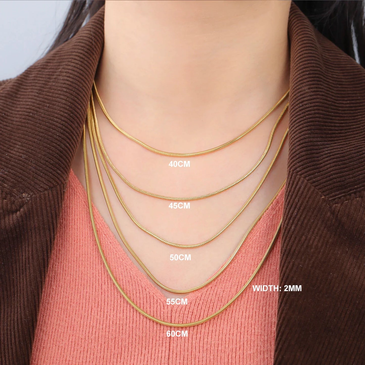 Skyrim Stainless Steel Gold Color Round Snake Chain Necklace Women Men Long Neck Chains Trendy Punk Jewelry Gift Wholesale