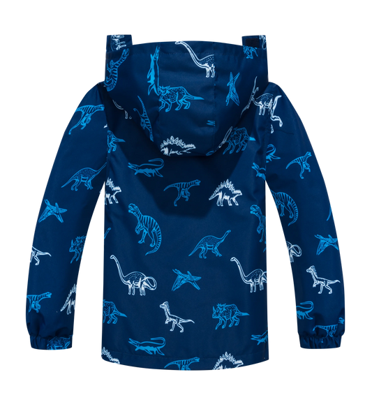 Boys Dinosaur Rain Jackets with Removable Hood Lightweight Waterproof Windbreakers Raincoats