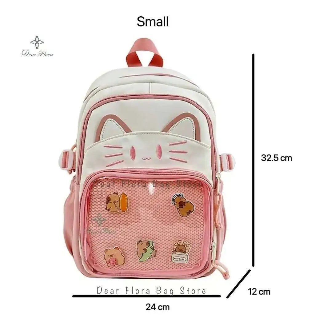 Y2K Cute Cat Ita Backpacks Large Capacity Knapsack Casual Girl Transparent DIY Display Rucksack Cartoon Trendy Travel Schoolbags