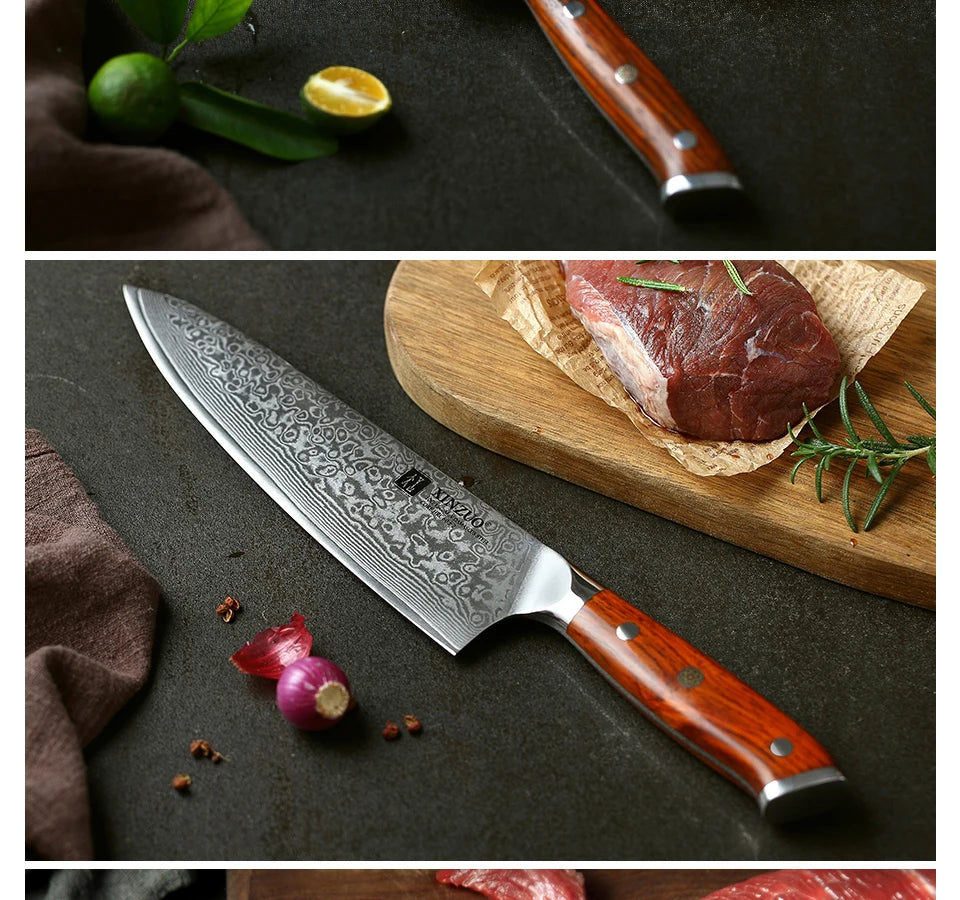 1PCS or 3PCS Kitchen Knife Sets Japanese Forged Damascus Steel Chef