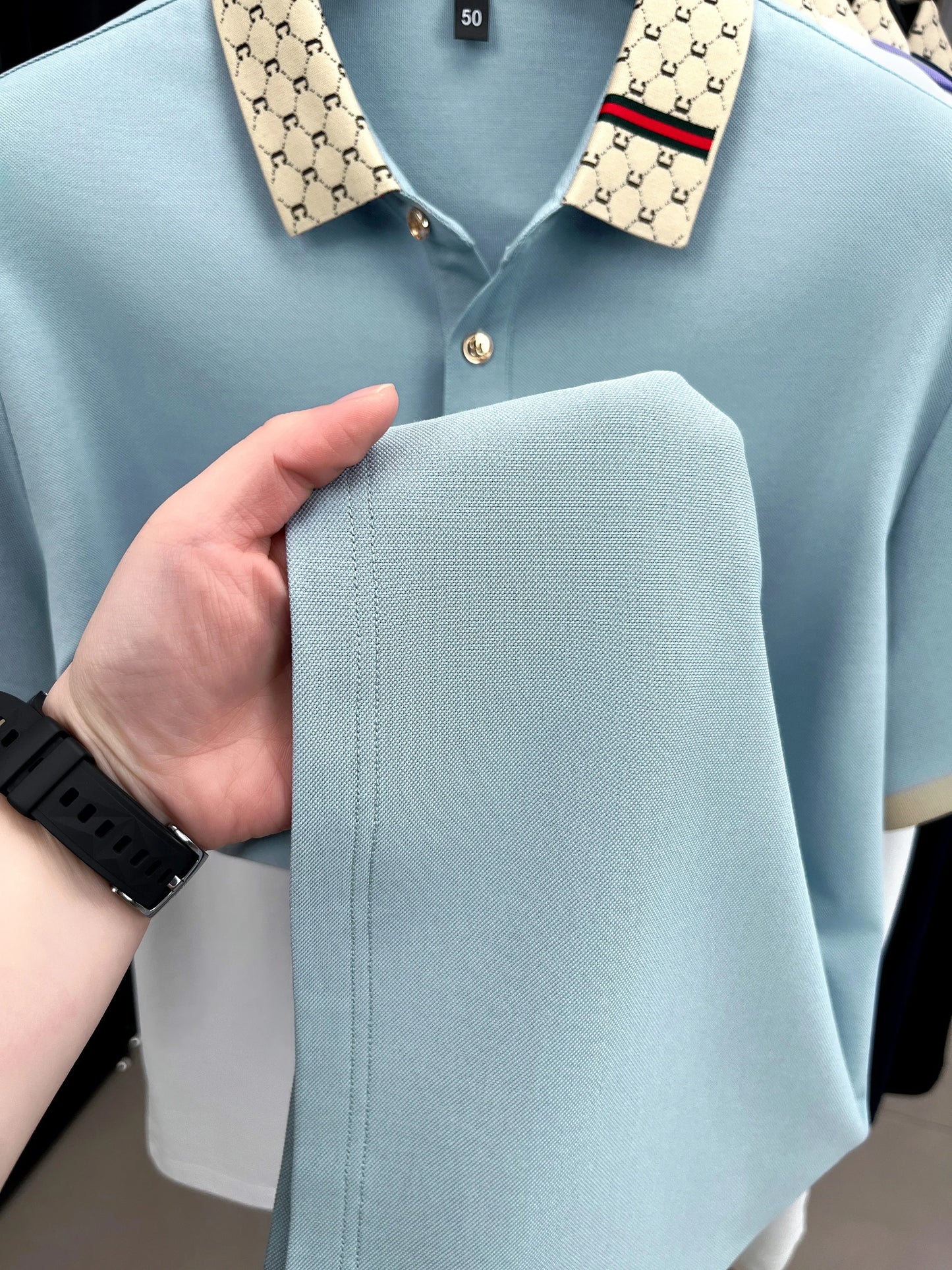 Personality letter jacquard lapel short sleeve T-shirt men high-end brand Little Bee embroidery fashion trend summer polo shirt