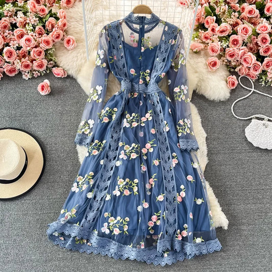 Evening Dresses: Boho Flowers Tulle Floral Blue Elegant Holiday Party