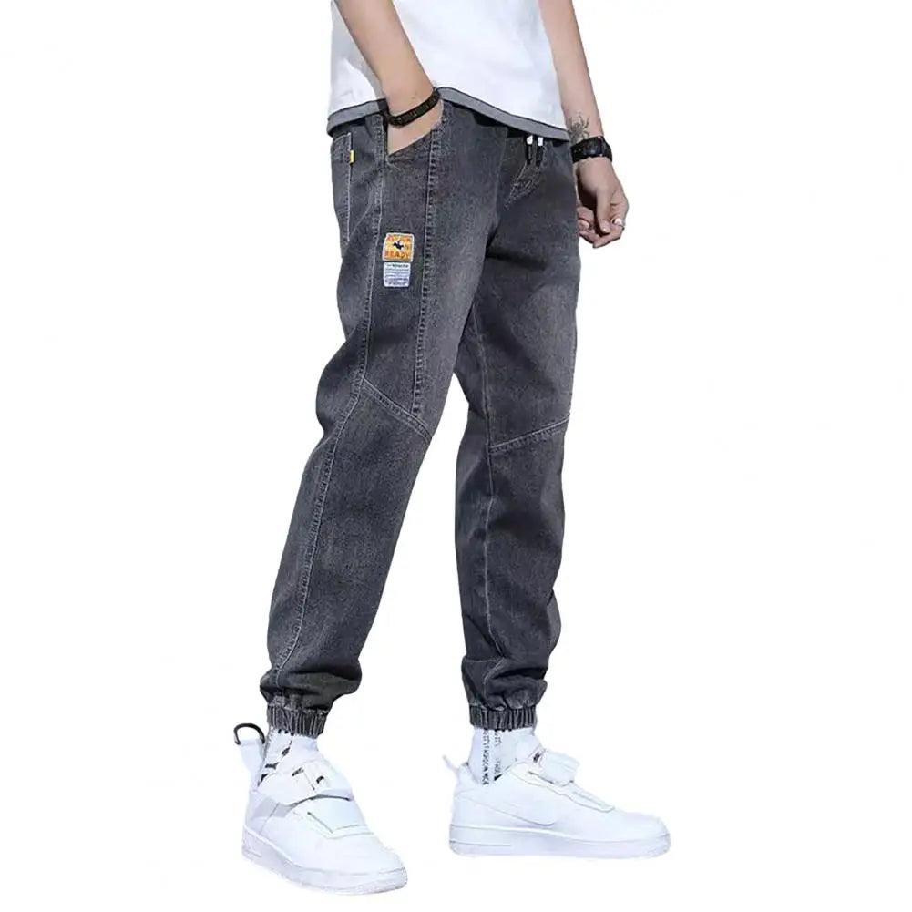 Autumn Winter Blue Cargo Jeans Men Streetwear Denim Jogger Pants Baggy Jean