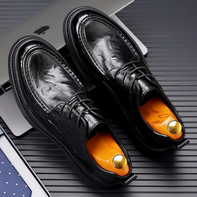 Men Casual Leather Shoes Fashion Classic Brogues Luxury Genuine  Leather Handmade Thick Heels Black Male Wedding Formal Shoes