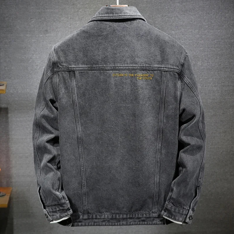 Autumn Men's Retro Gray Denim Jacket Fashion Casual Cotton Cowboy Coat
