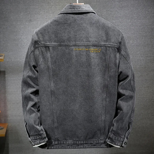 Autumn Men's Retro Gray Denim Jacket Fashion Casual Cotton Cowboy Coat