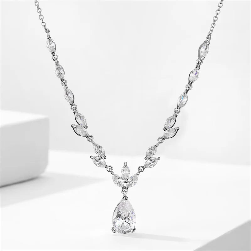 ZAKOL Elegant Necklace/Earring Jewelry Set for Women Gorgeous Pear Water Drop AAA Zircon Wedding Jewelry Gift