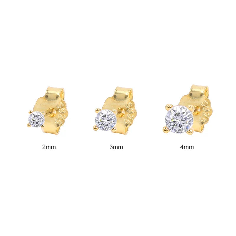 CANNER 3pcs/set Bling Zircon Earring 925 Sterling Silver Cute Mini Heart Star Stud Earrings Ear Bone Earlobe Piercing Jewerly
