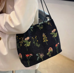 Luxury Brand Large Flowers Tote Bag Fabric Women