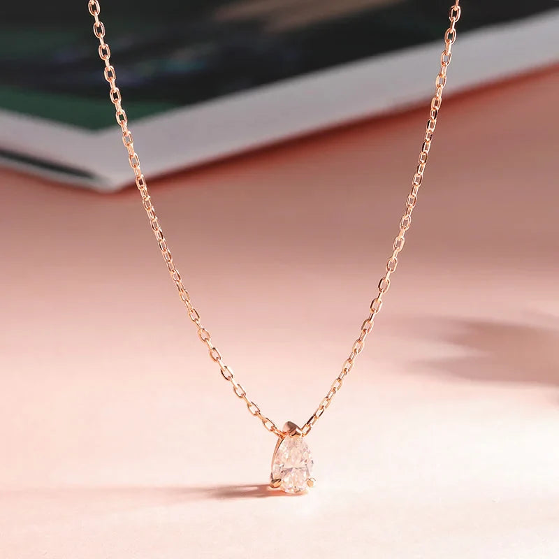 Smyoue Certified 1CT 2CT Pear Cut D VVS1 Moissanite Necklace for Women 18k Gold Plated Jewelry 100%  Sterling Silver 925 Pendant
