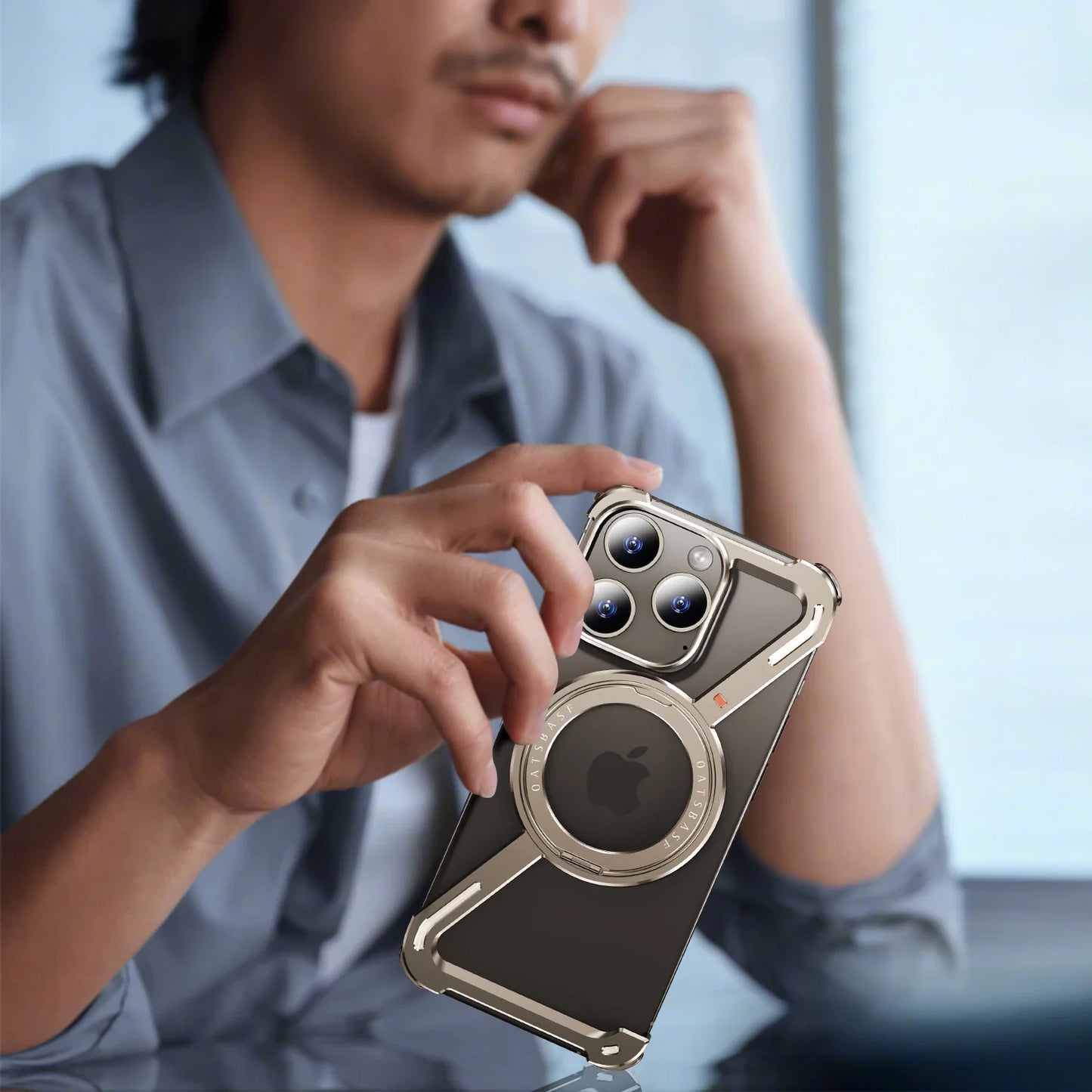 Magnetic Z Shape Metal Phone Case For iPhone 17 Air 15 16 Pro Max Shockproof Bumper With 360° Rotation Holder Protective Cover