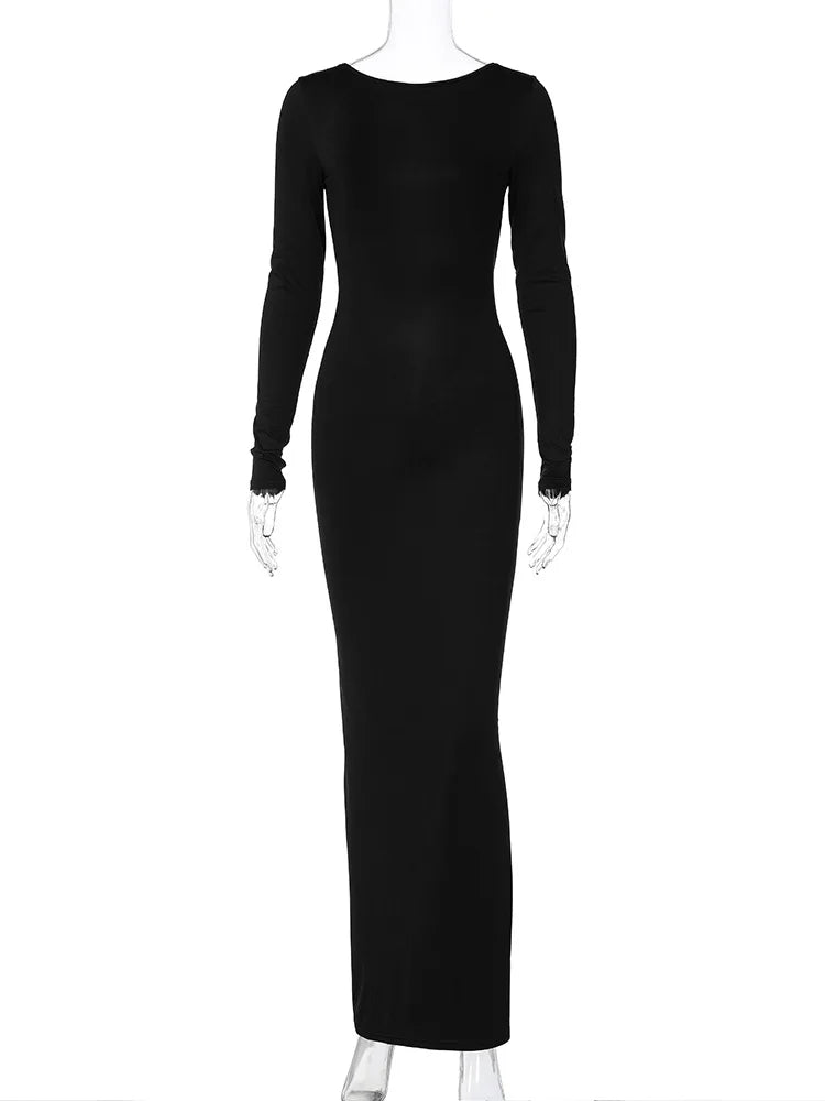 Evening wear Dresses: Backless Solid Ruched Bodycon Maxi Prom Dress