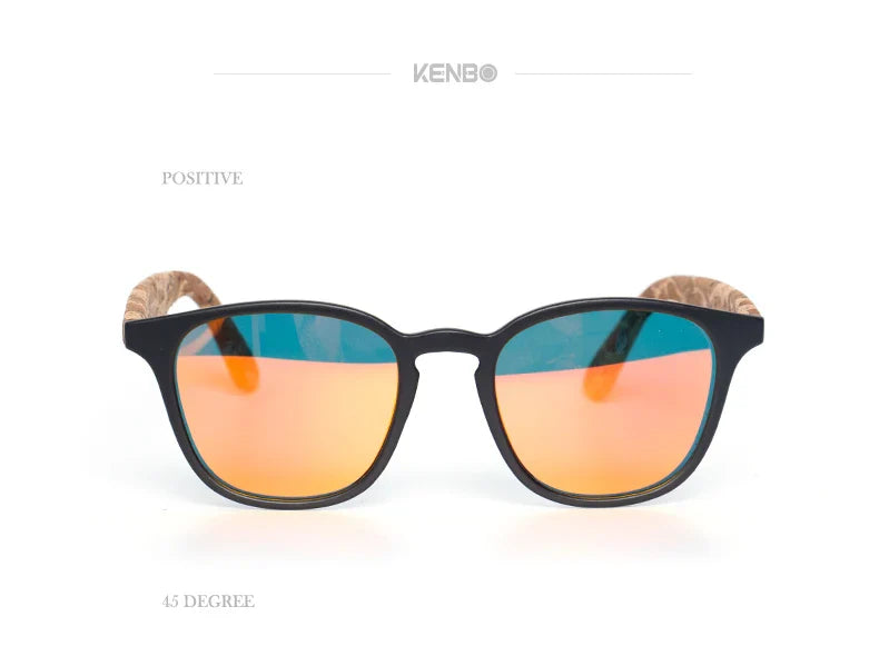Kenbo Square Polarized Wooden Sunglasses For Men Women Fashion Wood Sun Glasses Design UV400 Bamboo Grain Eyewear With Gold Case