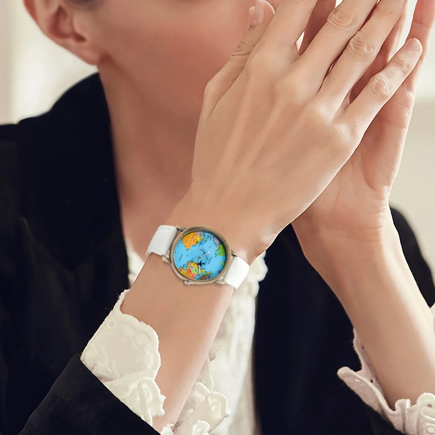 Fashion Global World Map Plane Denim Fabric Band Watch Casual Men Women Wristwatches Quartz Watch Gift Horloges Relógio