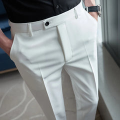 Summer Simple White Suit Pants for Men Slim Fit Business Casual Dress Pants