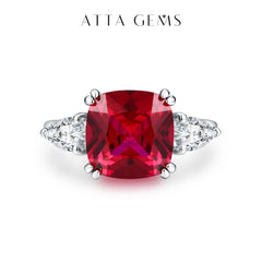 ATTAGEMS 2024 Cushion Cut 10*10mm 925 Sterling Silver Red Ruby Ring for Women With Certificed Engagement Promise Wedding Jewelry