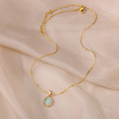 Fashion Stone Opal Oval Necklace For Women Stainless Steel Gold Color Oval Stone