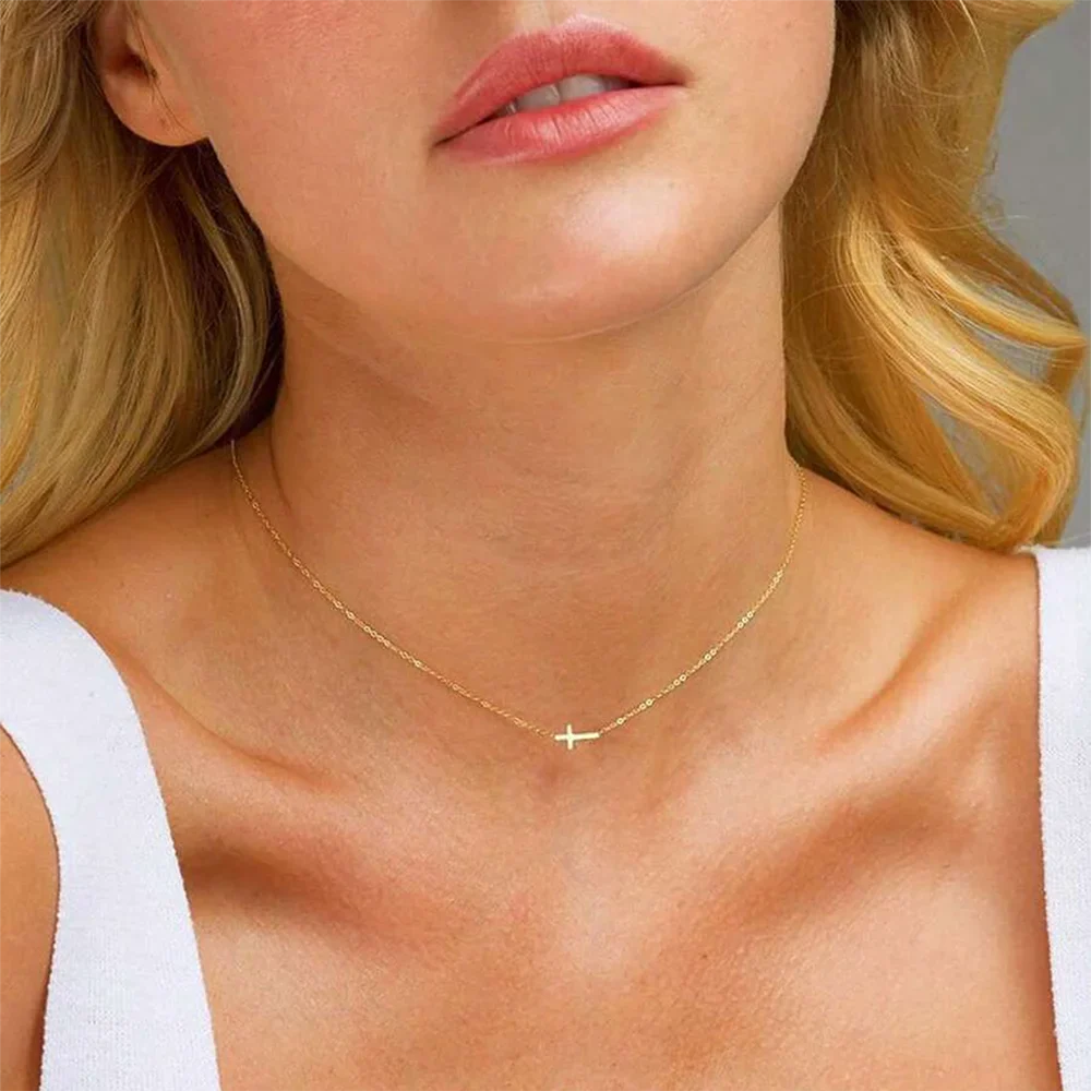 DGIDDK Stainless Steel Delicate Vintage Cross Pendant Necklace Simple Fashion Faith For Women Jewelry Daily Commuter With