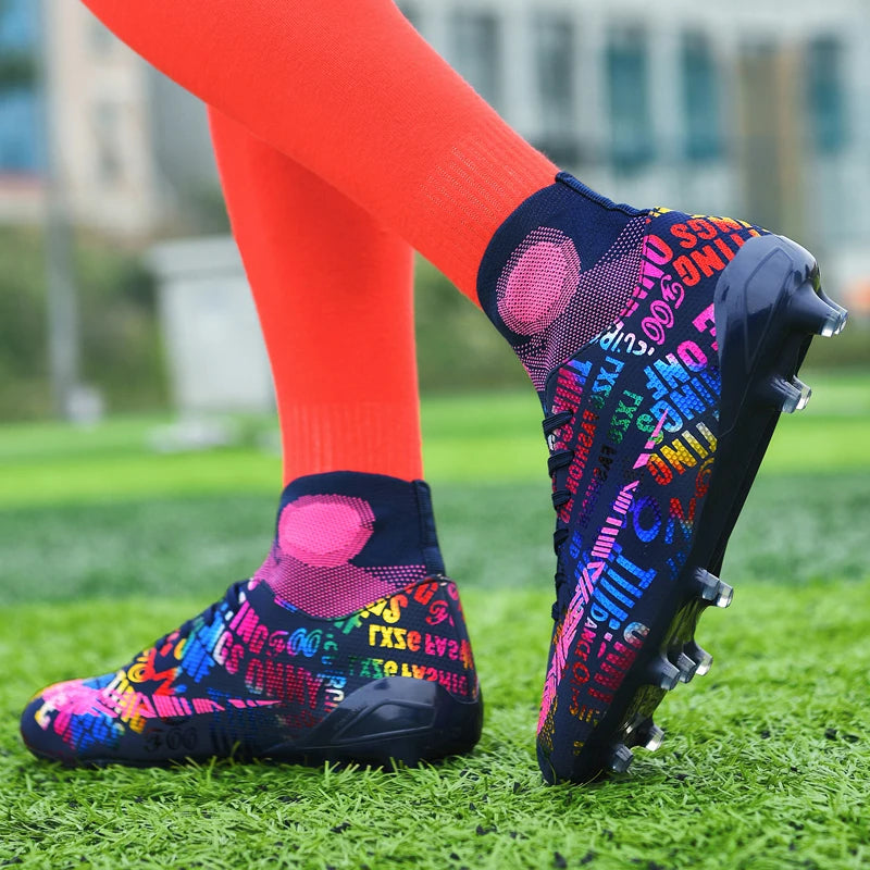 Professional Unisex Soccer Shoes Long Spikes TF Ankle Football Boots