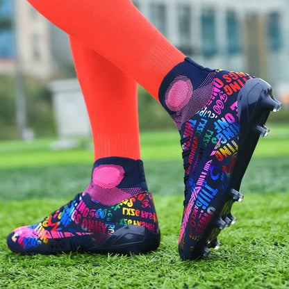 Professional Unisex Soccer Shoes Long Spikes TF Ankle Football Boots