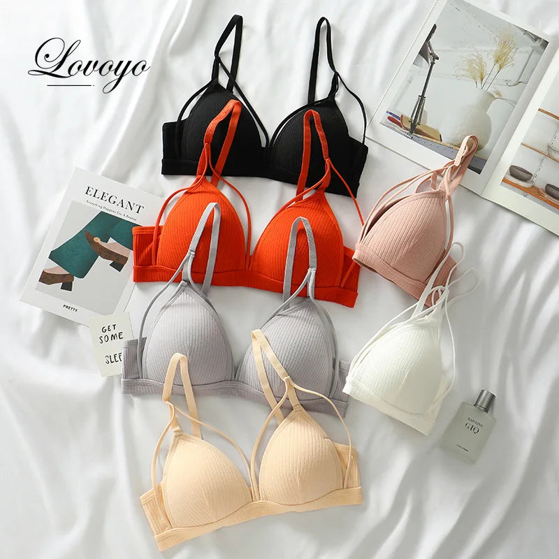 Women Bra Wire Free Brassiere Push Up Lingerie French Triangle Cup Bra