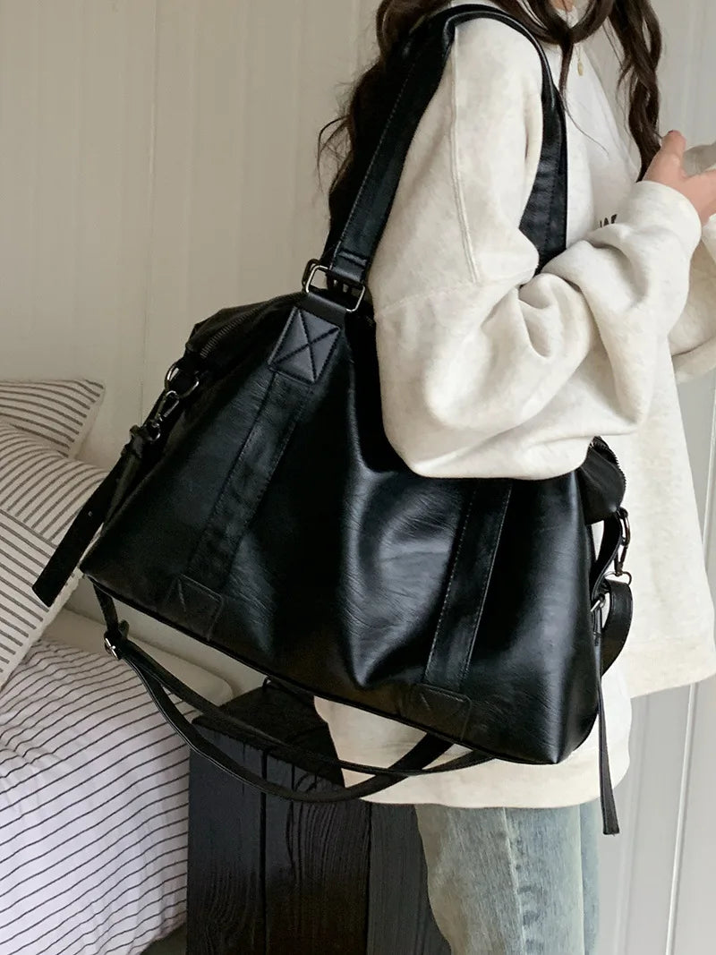 Large Capacity Black Shoulder Bags For Women Large Shopper Bag Solid Color Soft