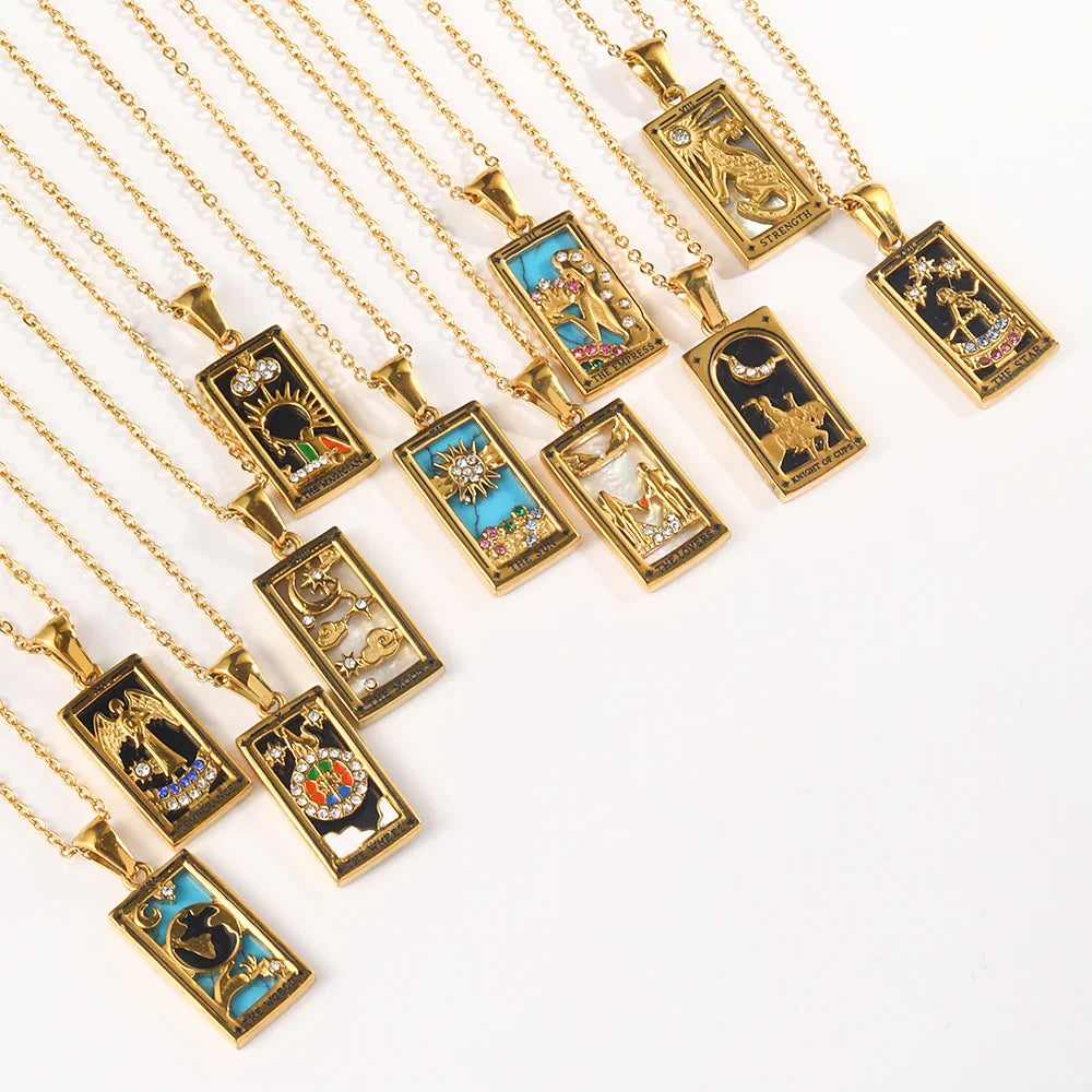 E.B.belle Original New Tarot Queen Lover Magician Moon Necklace Tarnish Free Stainless Steel Jewelry 18K Gold Plated Decoration