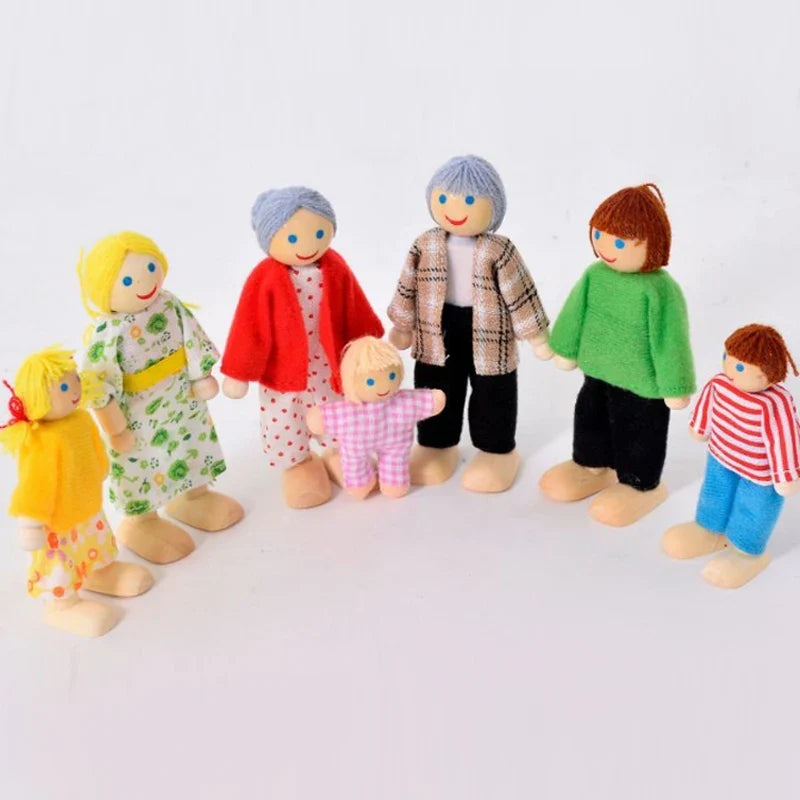 Kids Wooden Furniture Miniature Play Toy Mini Dolls Set Figures Family Humanoid Doll Children House Boys Girls Pretend Gifts
