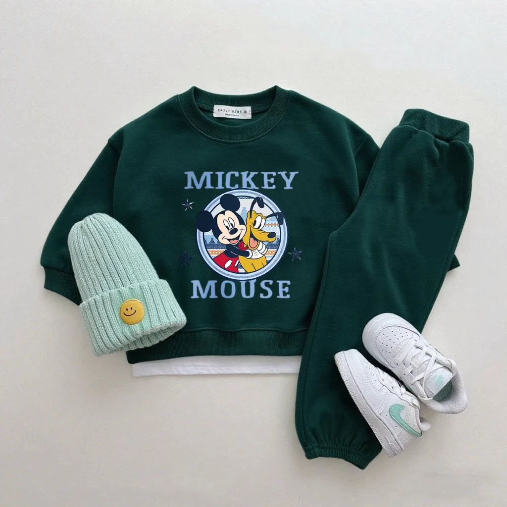 Boys Trendy Wear Long-sleeved Tracksuits Children 2026 Costume Mickey Mouse Tops Green Sweatpants New Two Piece Baby Clothing