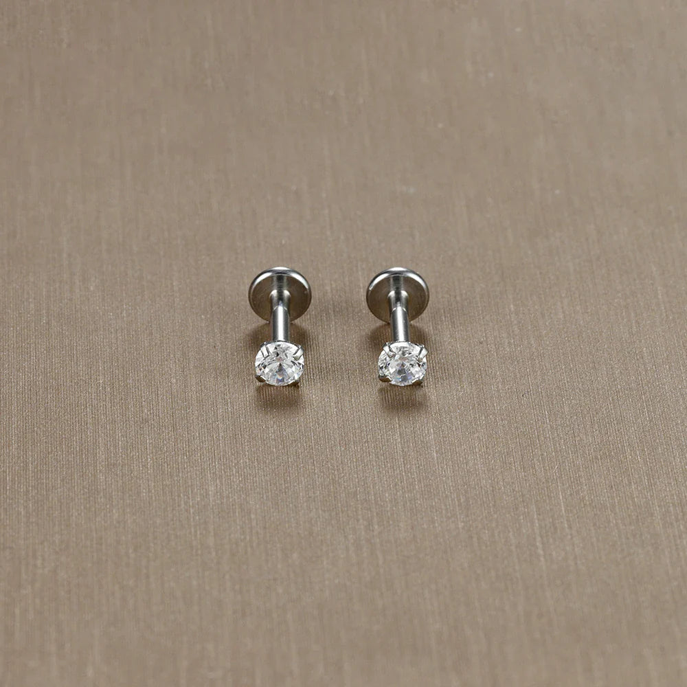 2PC Labret Tragus Stud Earrings 16G Surgical Stainless Steel CZ Crystal  Monroe Helix Cartialge Conch Medusa Lip Body Piercing