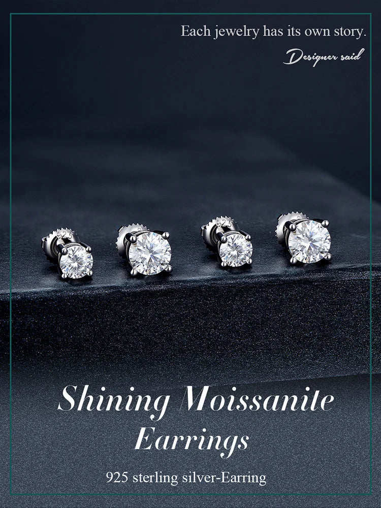 BAMOER 4 Prongs Moissanite Earrings for Women Solid 925 Sterling Silver 2CT VVS1 Lab Diamond Sparkling Classic Wedding Jewelry