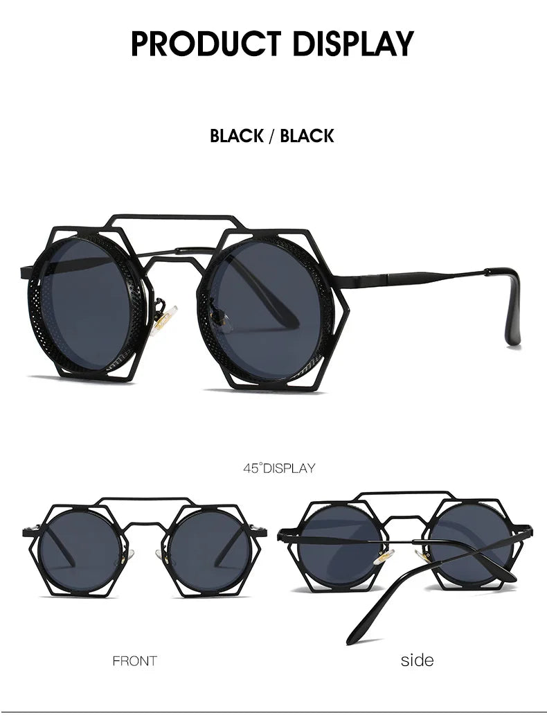 OEC CPO Steampunk Round Sunglasses Women Men 2023 Metal Mesh Personality Sun Glasses Female Eyewear Goggle UV400 Shades Oculos