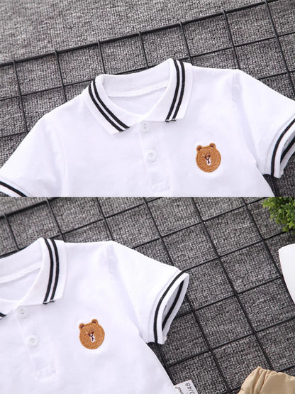 Summer Baby Boy Clothing Sets Fashion Bear Embroidery Short Sleeve T-shirt+Shorts Children 2Pcs Suit 1-5Y Girl Kids Sports Set