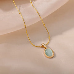 Fashion Stone Opal Oval Necklace For Women Stainless Steel Gold Color Oval Stone