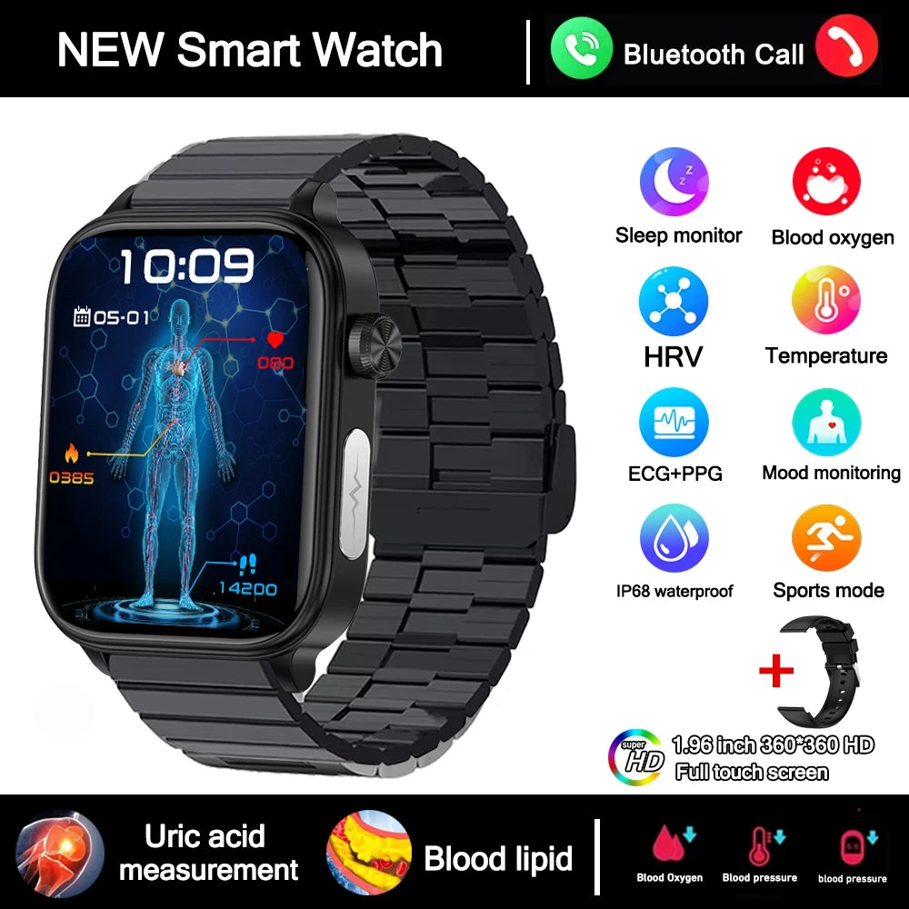 2025 New 24-Hour Health Monitoring Smart Watch Men Uric Acid Blood Lipids Heart Rate Bluetooth Call Smartwatch Women