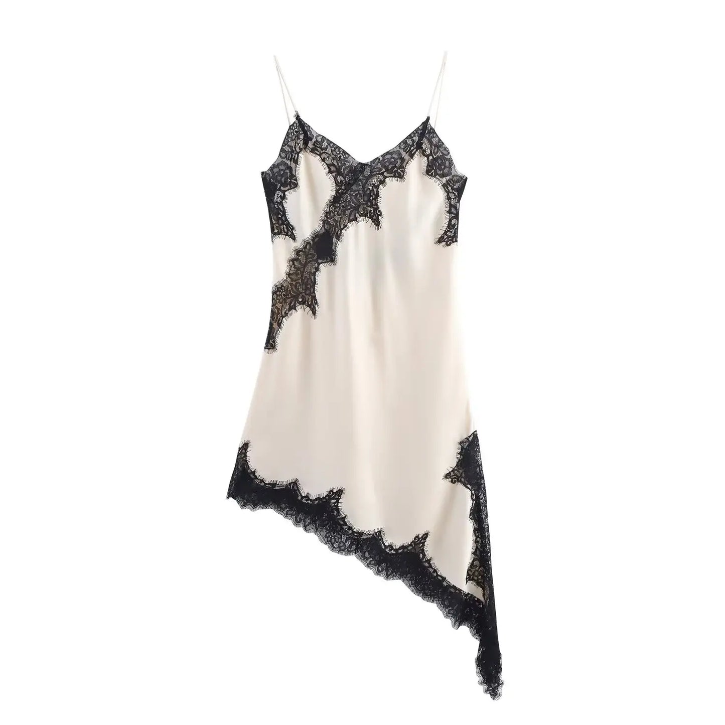 KONDALA Lady Elegant Lace Halter Y2K Dress Satin Asymmetrical Mini Dress 2025 Summer Fall High Street Party Hot-Sexy Women Dress
