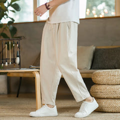 Men's Trousers Cotton Linen Fashion Casual Pants Solid Color Breathable