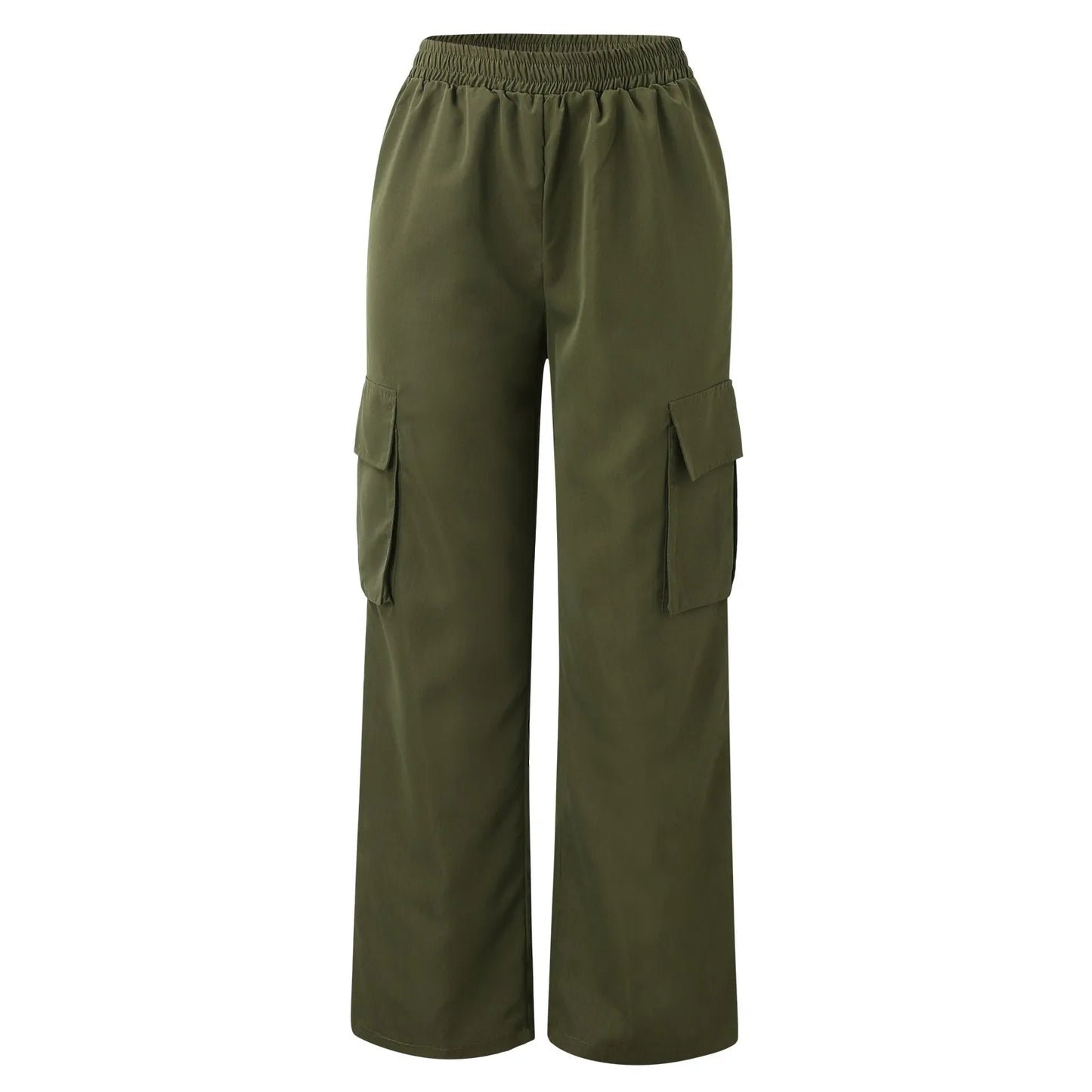 Womens Cargo Pants Elastic High Waist Wide Leg Trousers Straight Leg Joggers