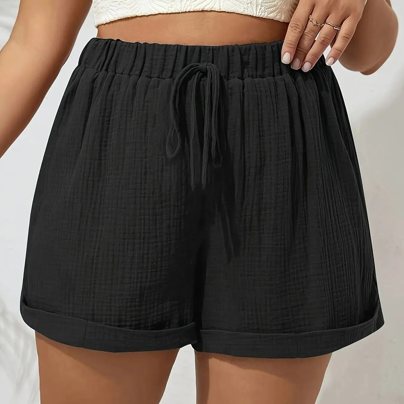 Plus Size High Waist Casual Shorts for Women Comfortable Lightweight with Elastic Waistband and Drawstring