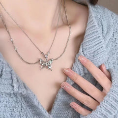 Kpop Y2K Aesthetic Butterfly Pendant Necklace for Women Hip Hop Vintage Double